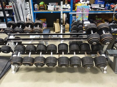 Lot 3002 - 11 pairs of heavy commercial dumbbells plus 2...