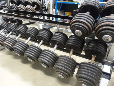 Lot 3002 - 11 pairs of heavy commercial dumbbells plus 2...