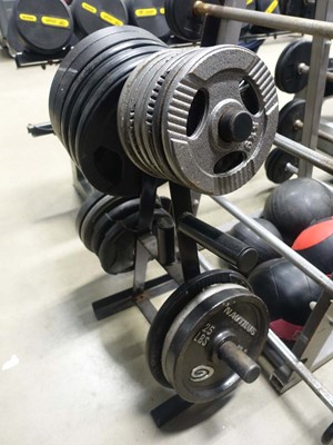 Lot 3003 - Weight rack plus weights to include: 6x 5kg...