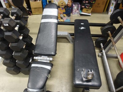 Lot 3006 - Power Fitness flat bench and Olympic bar plus...