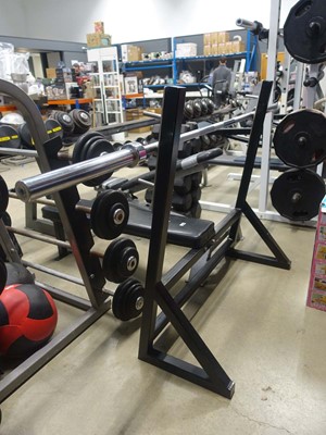 Lot 3006 - Power Fitness flat bench and Olympic bar plus...