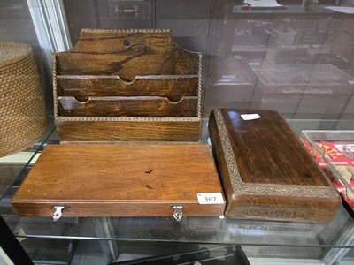 Lot 367 - A 20th century oak letter rack along with...