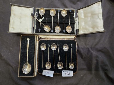 Lot 408 - Two cases of silver hallmarked bean spoons...