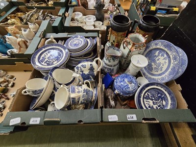 Lot 438 - Two trays of ceramic ware to include blue and...