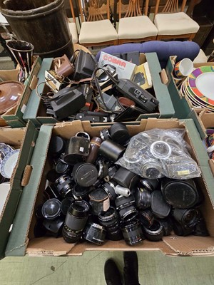 Lot 449 - Two trays of camera lenses and other camera...