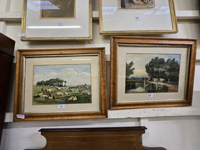 Lot 68 - A pair of burr walnut framed and glazed prints...