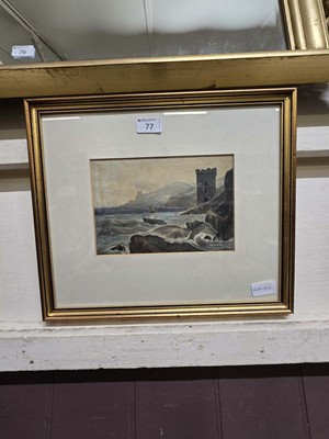 Lot 77 - A gilt framed and glazed watercolour of stormy...