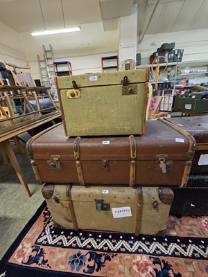 Lot 148 - Two wooden banded fibre travelling trunks...