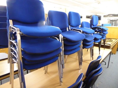 Lot 121 - 19 blue cloth chrome frame stacking chairs