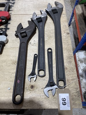 Lot 99 - Range of 5 adjustable spanners