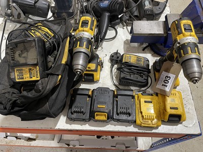 Lot 103 - 2 DeWalt cordless drill drivers together with...