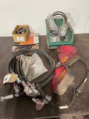 Lot 45 - Misc. hydraulic hoses, chain, lighting parts etc