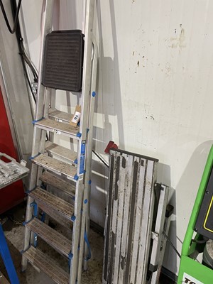 Lot 70 - 2 aluminium 6 tread step ladders and a hop up...