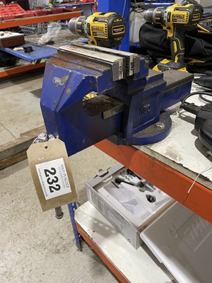 Lot 232 - 2.45m orange & blue workbench with shelf under,...