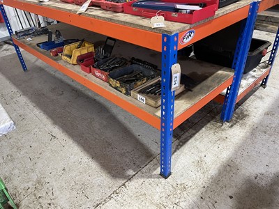 Lot 234 - 2.45m orange & blue workbench with shelf under