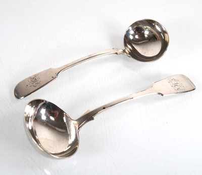 Lot 384 - A pair of George III silver fiddle pattern...