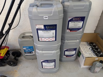 Lot 374 - 2 25L bottles of Exol Optima FS5W-40 oil and 4...