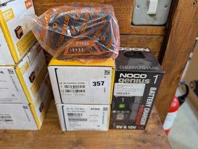 Lot 357 - Three Stihl AK 20 batteries, plus Noco Genius1...