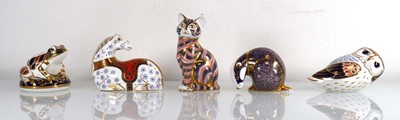 Lot 321 - Five Royal Crown Derby paperweights modelled...