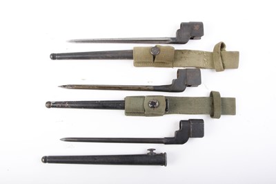 Lot 97 - Three No.4 Mark II socket bayonets, two with...