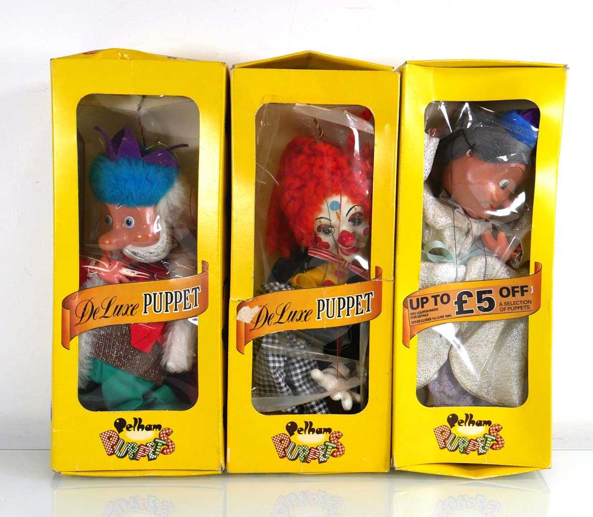 Lot 194 - Three DeLuxe Pelham puppets: Bimbo, King and...