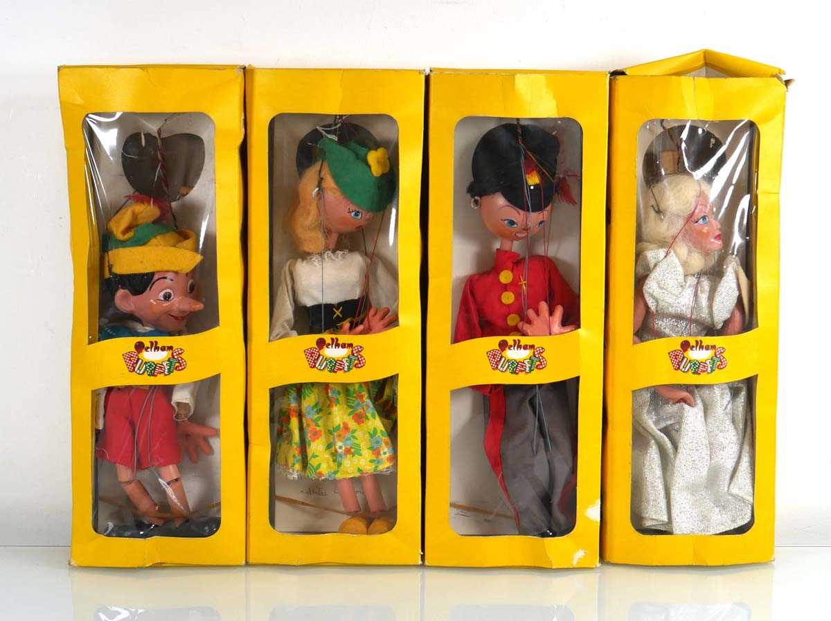 Lot 195 - Four Pelham puppets: Pinocchio, Mitzi, Fritzi...