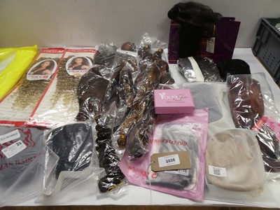 Lot 3638 - Large selection of human & synthetic wigs,...