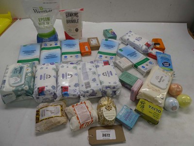 Lot 3672 - Bath bombs, soap, bath salts, wet wipes etc