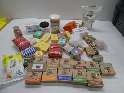 Lot 3689 - Soaps, wet wipes, hot wax etc