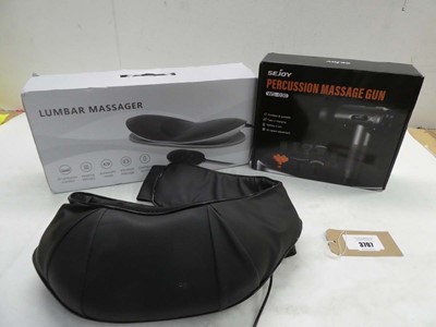 Lot 3707 - Percussion massage gun and 2 lumbar massagers