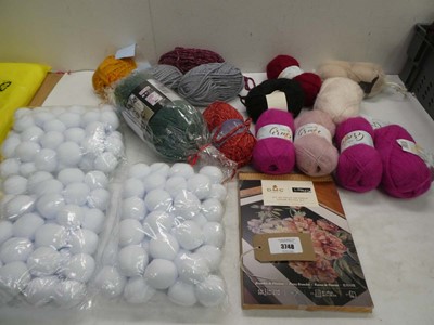 Lot 3748 - Selection of wool, cross stitch kit and pom poms