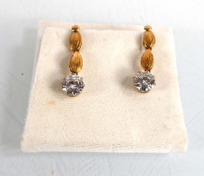 Lot A pair of yellow metal ear pendants, each...