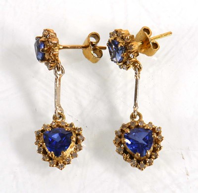 Lot 625 - A pair of yellow metal ear pendants, each set...