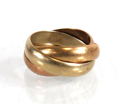 Lot 649 - A 9ct tri-colour gold triple band ring, ring...