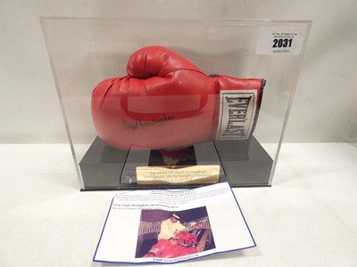 Lot 2031 - Encased Everlast boxing glove with 'Llyod...