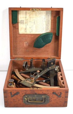 Lot 82 - A mahogany cased brass and tole sextant,...