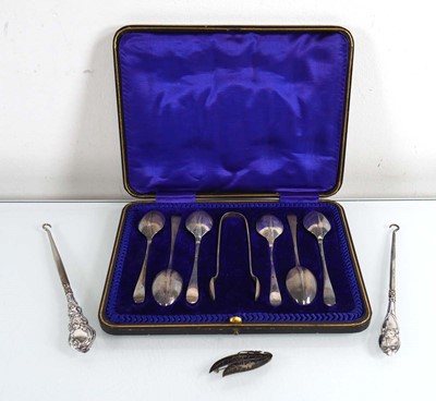 Lot 437 - A set of six silver rats tail teaspoons and a...