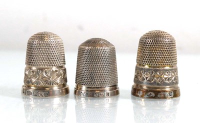 Lot 446 - Three silver thimbles including two Charles...