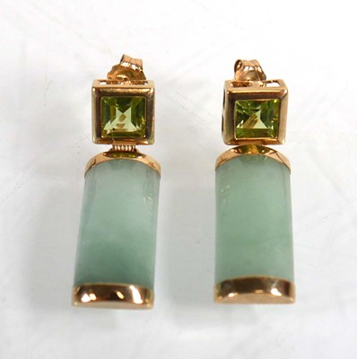 Lot 682 - A pair of 9ct yellow gold ear pendants, each...