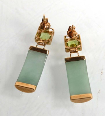 Lot 682 - A pair of 9ct yellow gold ear pendants, each...