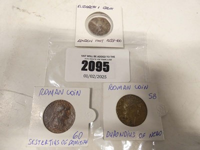 Lot 2095 - 1559-60 Elizabeth I Groat and 2x Roman coins;...