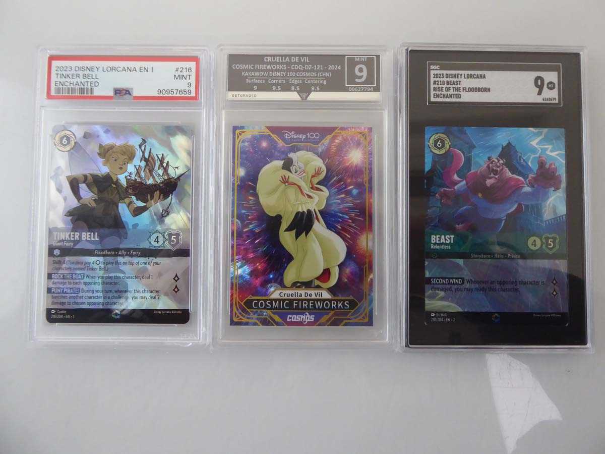 Lot x3 Disney Lorcana and Disney 100 Graded Cards...