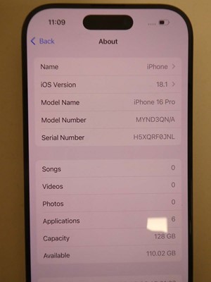 Lot Apple iPhone 16 Pro, 128GB, Black Titanium,...