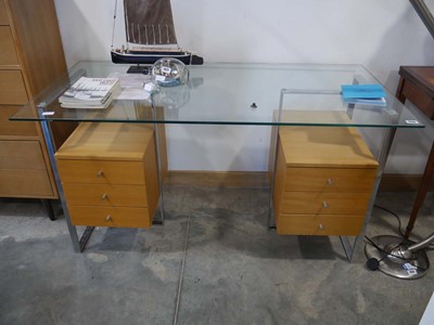 Lot 1211 - Glass top twin pedestal office desk with 6...