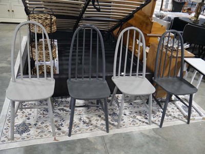 Lot 1231 - Set of 4 grey painted stick back dining chairs