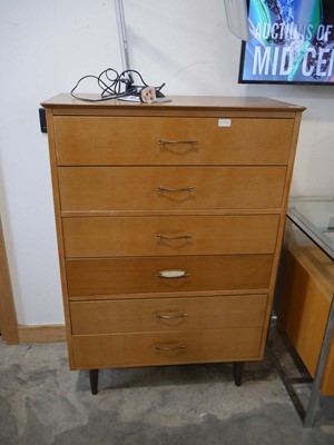 Lot 1236 - Mid century light oak finish 6 drawer bedroom...