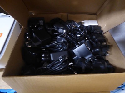 Lot 2266 - Two boxes containing various chargers