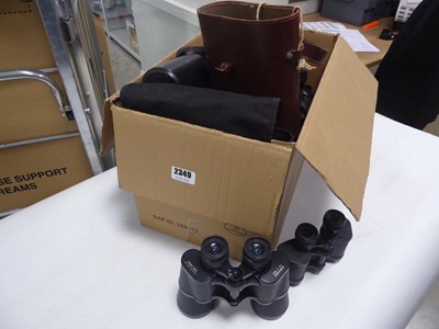 Lot 2349 - Box containing binoculars, lenses etc