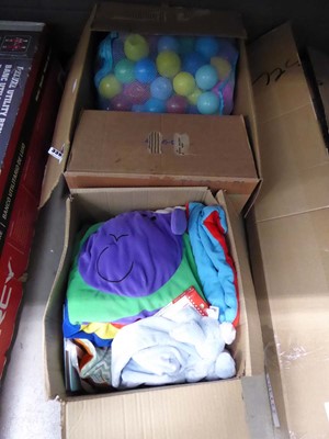 Lot 3393 - 2 boxes of soft cuddly toys and some play balls