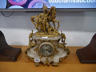 Lot 1502 - Ornate onyx and gilt mantle clock depicting a...